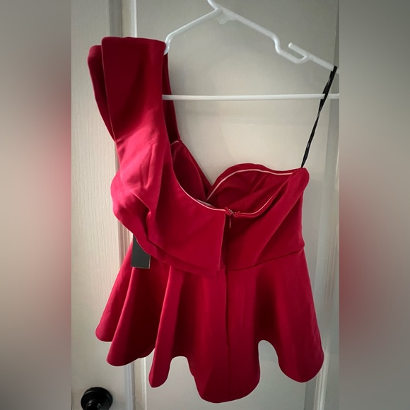 Lulus Red One Shoulder Ruffled Peplum Top - Picture 5 of 8